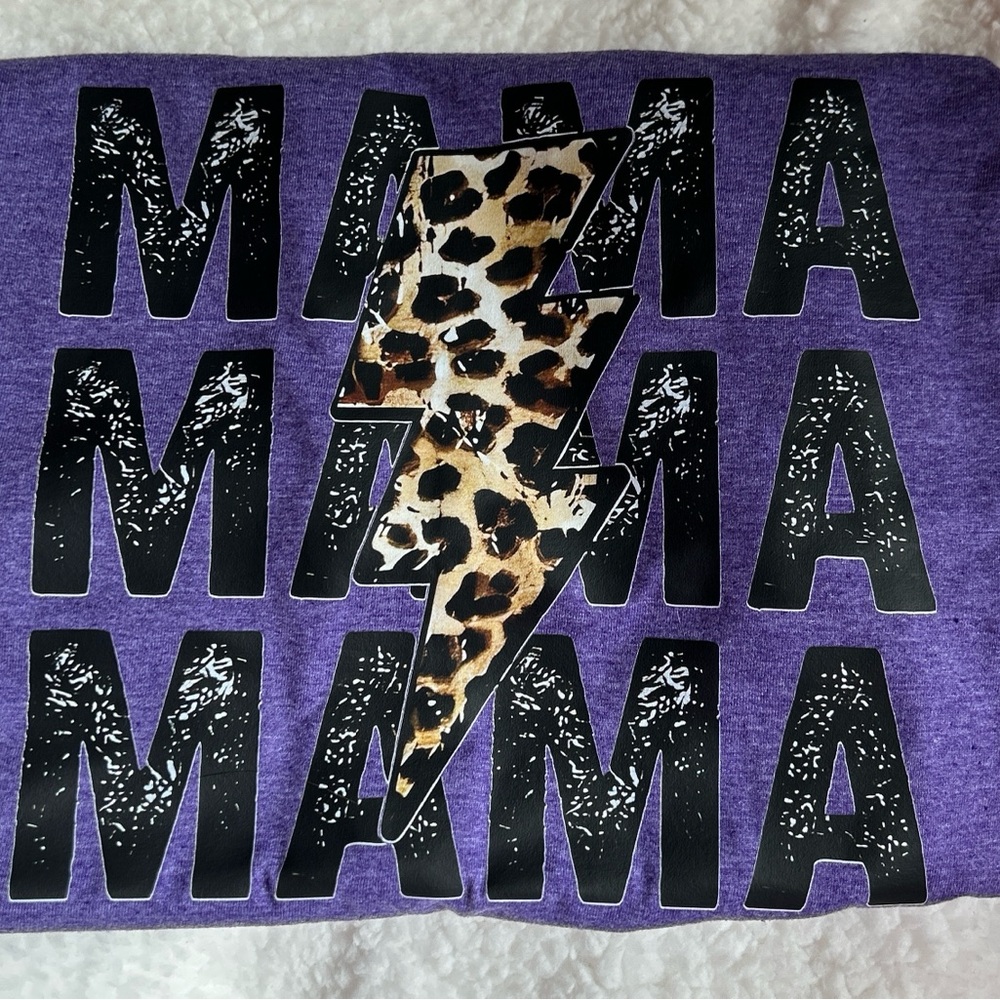 Purple 'MAMA' Graphic Tee with Leopard Lightning Bolt